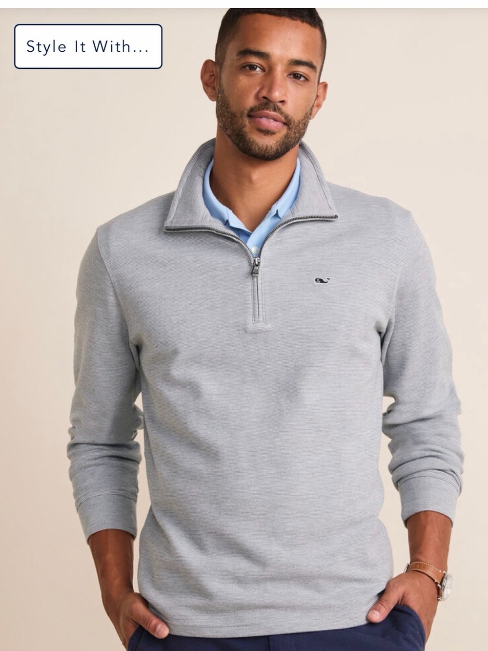 Vineyard Vines Men's Heather Gray Quarter-Zip Pullover